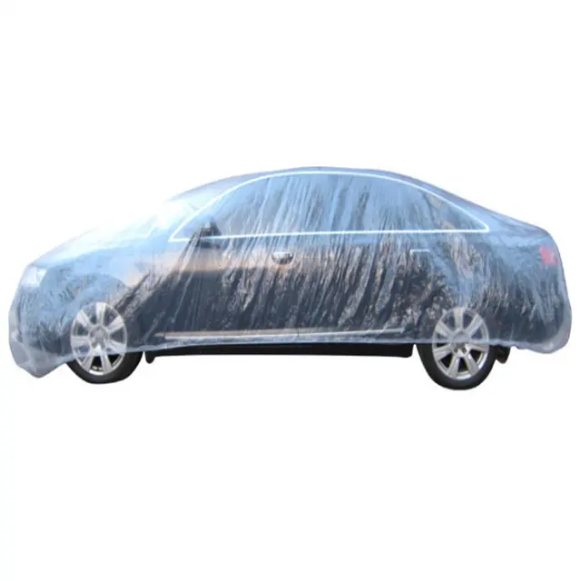 5 Pack Disposable Plastic Car Cover with Elastic Band Medium Size 21' x 12.5'