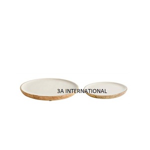 Plateau de service en émail, plateau de présentation en bois de manguier, ensemble de plateaux de présentation faits à la main, différentes tailles, plateau de présentation élégant - Product Image 1