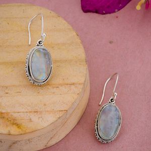 925พลอยมูนสโตนสีรุ้งทำด้วยมือต่างหูแฟชั่นทำด้วยมือและดูสง่างาม - Product Image 3