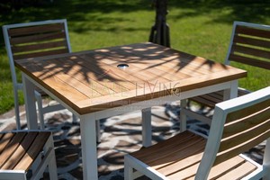 Outdoor Teak Garden <b>Chair</b> Set <b>White</b> Frame Contemporary Design Durable Aluminum Tapered Legs Laser Printed - Product Image 5