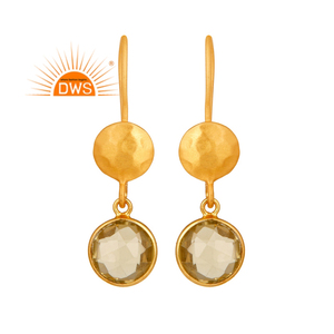 Pendientes de GEMA de topacio Natural de limón, Pendientes colgantes chapados en oro y plata de ley, fabricante de joyería - Product Image 1
