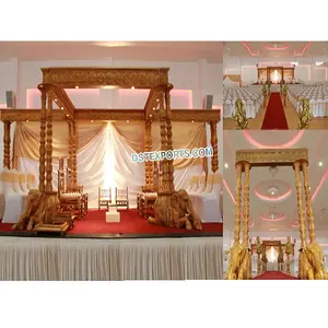 Gujarati-mandril de fibra de aspecto de madera para boda, Base de elefante, doble pilar, mantel de boda, con Base de elefante