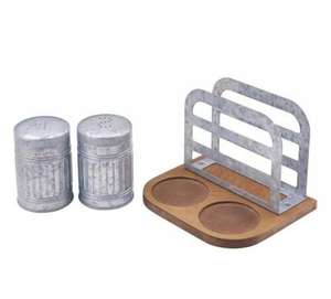 Ensemble de salière et poivrière en métal galvanisé de qualité supérieure, porte-serviettes, base en bois, design personnalisable, vaisselle, boîte à épices, en vrac - Product Image 4