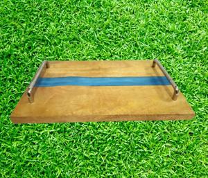 Plateau de service ou plateau alimentaire rectangulaire en bois de manguier avec résine époxy noire, vente directe d'usine, idéal pour les mariages et les fêtes à la maison - Product Image 2