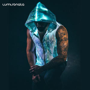Nacht-Sport-Hoodie-Weste und Leuchtende Performance-Jacke für Musikpartys Ärmellos mit Reißverschluss-Oberteil - Product Image 2