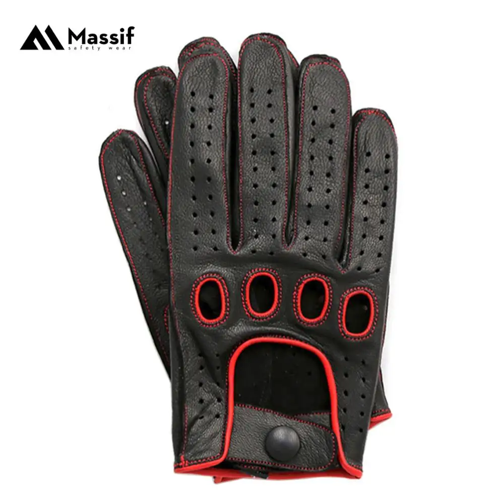 Hot Selling 2019 Men's Peccary Nappa Leather Driving Gloves Color with Red / Blue / Yellow Piping