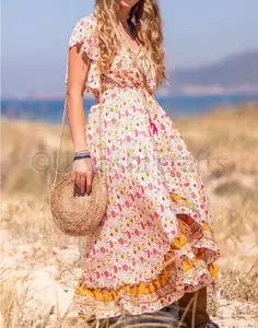 2024 New Spring/Summer European and American Women's Dress One Shoulder Fragmented Flower Fashion Off Shoulder Long Print Dress