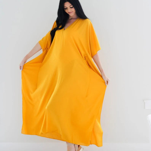 Kaftan Bohème Long de Qualité Supérieure pour l'Été, Col en V, Coupe Ample, Teinture Naturelle, 100% Coton - Product Image 1