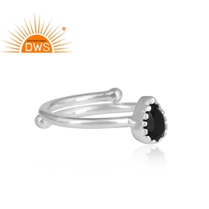 Anillo de piedras preciosas de ónix negro oscuro, anillo de banda ajustable de plata 925 de alto acabado, proveedor de joyería, Colección clásica - Product Image 3