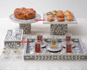 Plateau de service à gâteau mère de perles, avec incrustation en perles, boîte en tissu, dessous de verre décoratifs pour EID, cadeau pour le RAMADAN - Product Image 1
