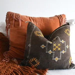 Fodera per cuscino marrone marocchino (seta di Cactus)-fodera per cuscino Boho marocchino morbido intrecciato a mano | Federa marocchina | Boh tribale