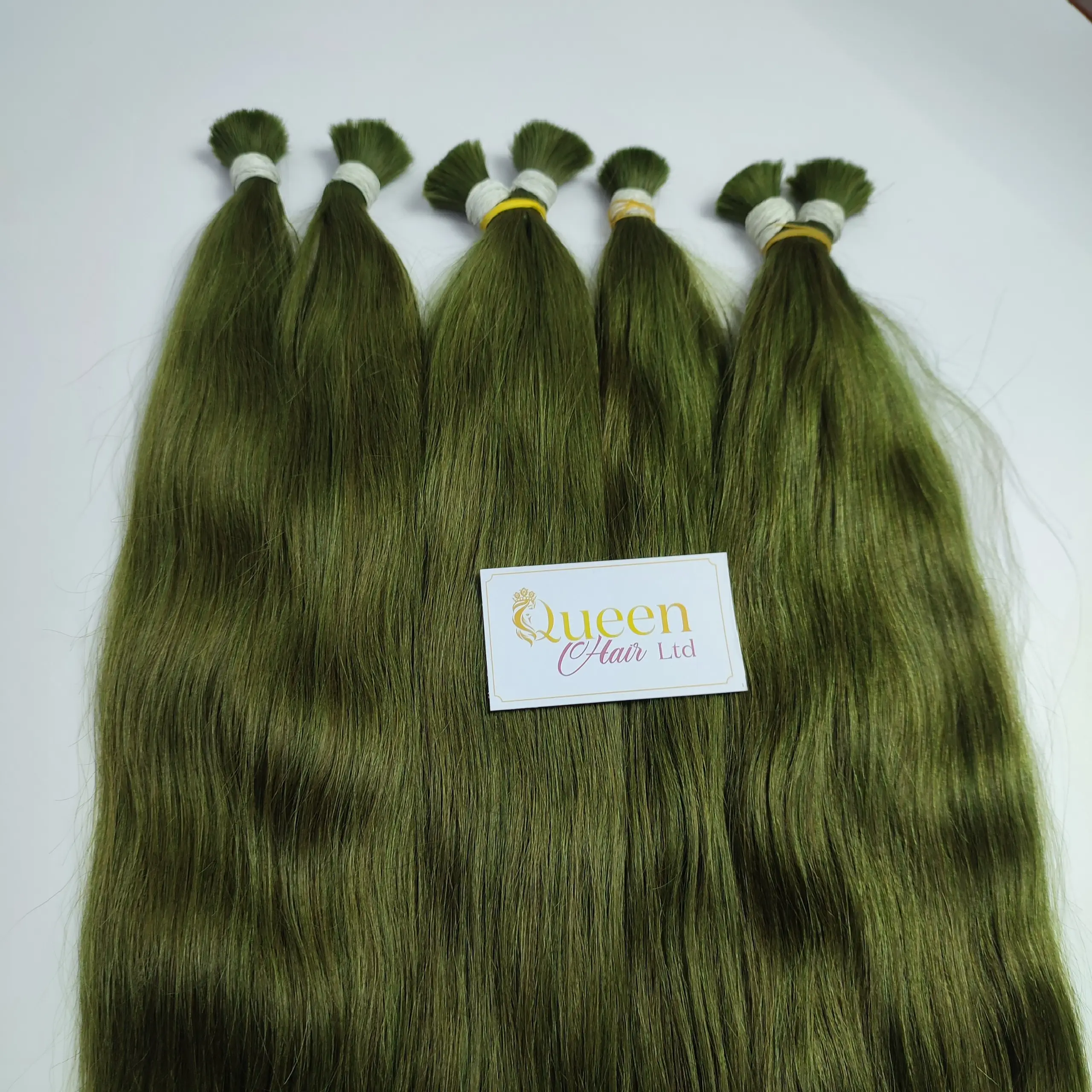 Bulk Raw Color Moss Green Human vietnam Hair Extension in Blond Color Bulk Hair in Wholesale