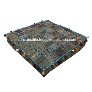הודי בציר בעבודת יד 100% כותנה Banjara רקמת טלאים סלון ישיבה יוגה כיכר רצפת כרית כרית כיסוי