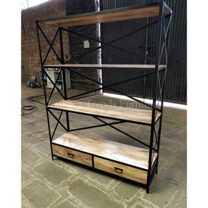 Industrial Vintage Reclaimed Wood and Iron Frame <b>Bookshelf</b> for Home and Hotel Living Room Furniture by Manufacturer - Product Image 6