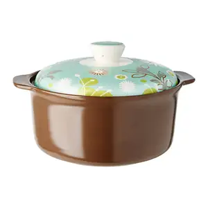 Hot Selling Heat Resistant Light Blue/Brown Color 1.6L Cera Vita Forest Hills Ceramic Casserole with Pot Cover Size D20xH9.5cm