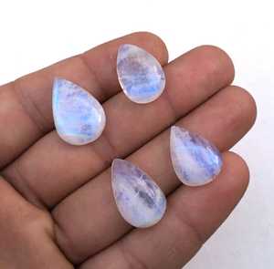 4pcs Top Grade Blue Fire Gemstone Cabochons Smooth Pear Shape White Rainbow <b>Moonstone</b> Beads for Jewelry Making - Product Image 2
