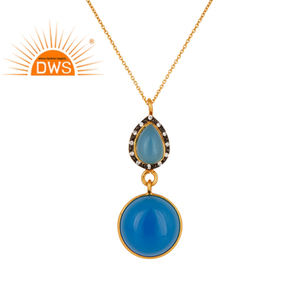 Collier pendentif en argent 925 plaqué or indien avec pierre précieuse en calcédoine bleue CZ, fournisseur de bijoux, collection classique - Product Image 1