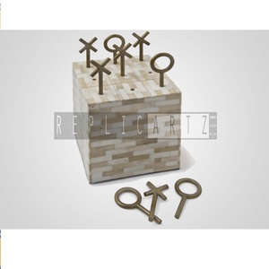 Premium Bone Block Tic Tac Toe Game with Metal Storage Box Naughts and Crosses Travel Board Game Tabletop Family Game Home Decor - Product Image 3