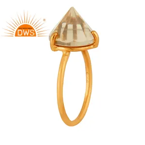 Genuine Lemon Topaz Gemstone Ring Jewelry Supplier 18k Yellow Gold Plated 925 Silver Handmade Ring Jewelry Wholesaler