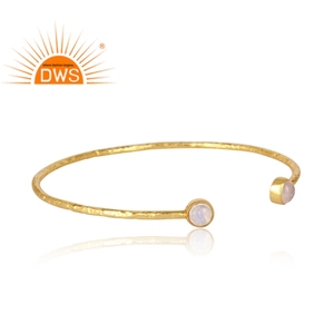 Moonstone <b>Rose</b> <b>Quartz</b> Gemstone Gold Plated Sterling Silver Statement Cuff Bangle Jewelry for Women Gift for Her - Product Image 2