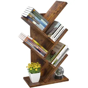 Boom Boekenplank 4 Tier Boek Organizer Planken Vloerstaande Boekenkast Hout Opbergrek Voor Office Home School Plank