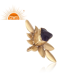 Bague en laiton plaqué or de styliste, améthyste violette, bijou de déclaration - Product Image 3