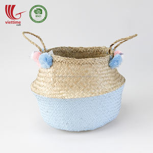 Naturaleza de la cesta del vientre de algas marinas, pastel azul con pompón cesta de almacenamiento de algas marinas al por mayor hecha en Vietnam - Product Image 2