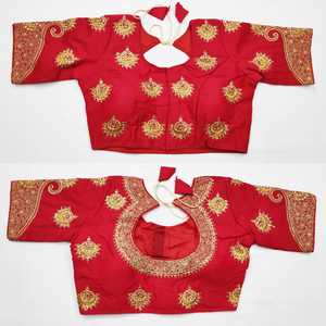 Dernière Maharana Manches longues Marron Soie Chemisier Saree Choli Crop Top KP 72 Magnifique Manches longues Chemisier En Soie - Product Image 6