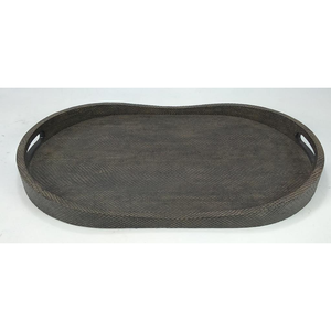 Plateau ovale en faux shagreen noir DAPHOCO 0,58x0,38x0,065 Vietnam, taille personnalisée, modèle en bois acrylique bambou 095, directement de l'usine - Product Image 1