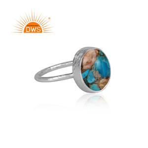 Corte Oval Natural de cobre púrpura Oyster de piedras preciosas de color turquesa martillado banda de Plata de Ley 925 anillo de mayorista de joyas - Product Image 3