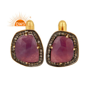 925 Sterling Silver Gold Plated Natural Pave Diamond & Ruby Gemstone Cufflink For Men's Diamond Jewelry Manufacturer - Product Image 1