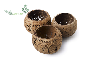 Vendedor superior Soporte de luz de té de cáscara de coco/candelabro de cáscara de coco con logotipo grabado láser diseño personalizado hecho en Eco2go - Product Image 4