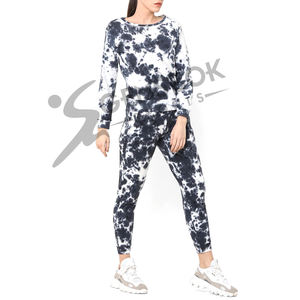 ชุดวอร์มมัดย้อมสำหรับผู้หญิงเสื้อสเวตเตอร์มีฮู้ดสำหรับวิ่งจ็อกเกอร์เอวมีเชือกดึงกางเกงลำลองกราฟิกแบบสวมหัว - Product Image 1