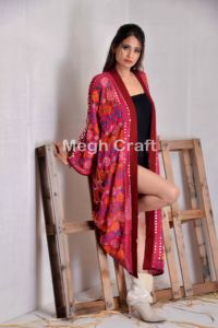 Boho Phulkari Fleece Jacket <b>Thin</b> Embroidered Georgette Fabric Beach Wear Eco-Friendly Wholesale - Product Image 4