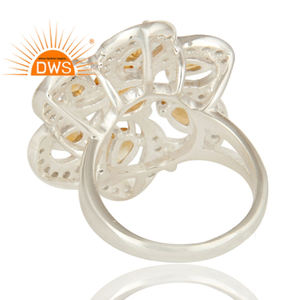 แหวนค๊อกเทลเงินสเตอร์ลิง925ลายดอกไม้พลอยบุษราคัมสีขาวและพลอยธรรมชาติขายส่งเครื่องประดับ - Product Image 3