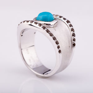 Bague homme 2022 Turquoise naturelle avec quartz fumé, nouveau Design, prix d'usine du fabricant thaïlandais - Product Image 2