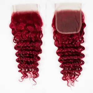 Pelo virginale crudo al por maire y cierre Deepwave rojo y cierre del cabello humano peruano