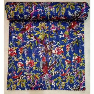 Indian Handmade Beautiful <b>Comforter</b> <b>Bed</b> Cover Bedspread Blanket Birds Printed Kantha Quilt - Product Image 2
