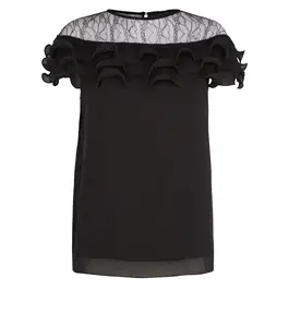 Mode femmes haute qualité écologique élégant doux Vintage chemises sans manches plissé dentelle oeillet à volants creux taille naturelle - Product Image 1