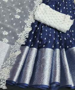 Banarasi Soie Jacquard Saree avec Chemisier Femmes Porter Dames Fête Festival Usage Quotidien Doux Coton Soie Sari En Gros Bas Prix Vêtements - Product Image 1