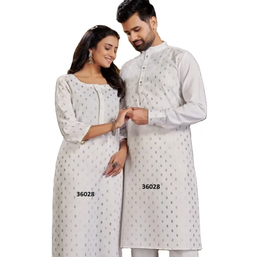 Indiase En Pakistan Stijl Fancy Designer Wit Kurti Combo Voor Dames En Mannen Partywear Festival Slijtage Paar Kurtis Met Kwaliteit