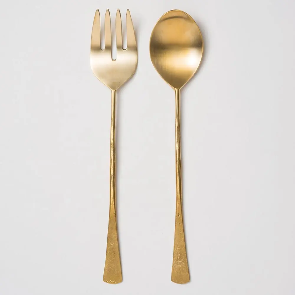 Gran oferta, calidad superior, compra en línea de la India a los mejores precios, utensilios de metal chapado en oro (Juego de 2), tenedor y cuchara para la cena