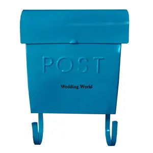 Blauwe Kleur Metal Mail Box Indiase Stijlvolle Handgemaakte Groothandel Iron Brief Doos Wandmontage Hot Selling Iron Mail Box