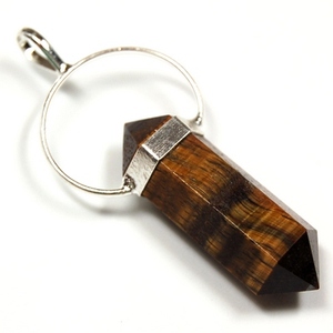 Pendentif double pointe œil de tigre en gros – Bijoux en cristal naturel brun doré - Product Image 1