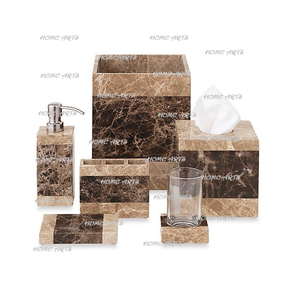Juego de 6 formas diferentes de baño en mármol de calidad de lujo, soporte para cepillos, caja de jabón, cubo de basura, juego de baño - Product Image 1