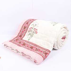 Soft 100% Cotton Handmade Plain Block Printed Kantha <b>Quilt</b> <b>Bed</b> Cover for Bedroom Living Room & Home & Hotel Use - Product Image 1