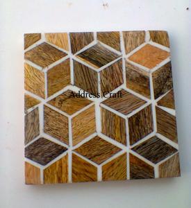 Checkered Pattern <b>Coaster</b> Natural Wood Decorative Tea <b>Coaster</b> <b>Drinking</b> <b>Coaster</b> For Luxury Home Hotel Restaurant Tableware Use - Product Image 3