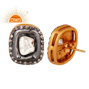 Style victorien En Or Massif et 925 Argent Boucles D'oreilles Fournisseur De Bijoux Antique Polki Diamant Boucles D'oreilles Bijoux - Product Image 2