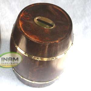 Banco de dinero con forma de barril de madera, de alta calidad, hermoso diseñador y decorativo hecho a mano, Estilo vintage superior - Product Image 1