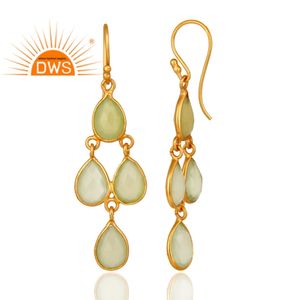 ต่างหูเงินแท้ชุบทอง 18k ประดับพลอยเพรนไนต์ คาลซิโดนี ขายส่ง เหมาะสำหรับงานแต่งงาน งานปาร์ตี้ ทันสมัย คลาสสิก - Product Image 3